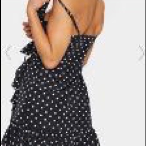 Black Polkadot Wrap Over Shift Dress. - Picture 3 of 3